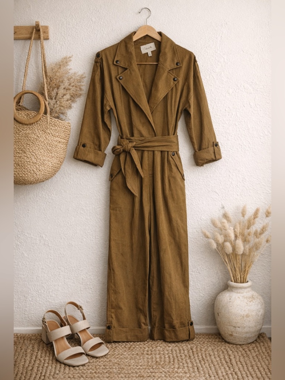 Cleobella Brown Utility‎ Jumpsuit Belted Wide Leg Size Small